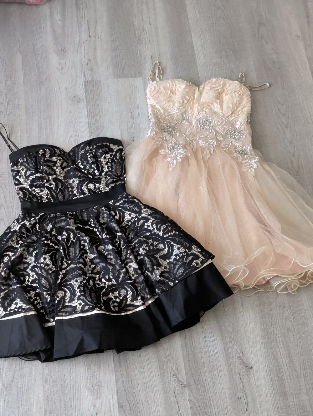 NWT Chi Chi London Strapless Black And Peach Lace Party Dresses UK 6 US 2